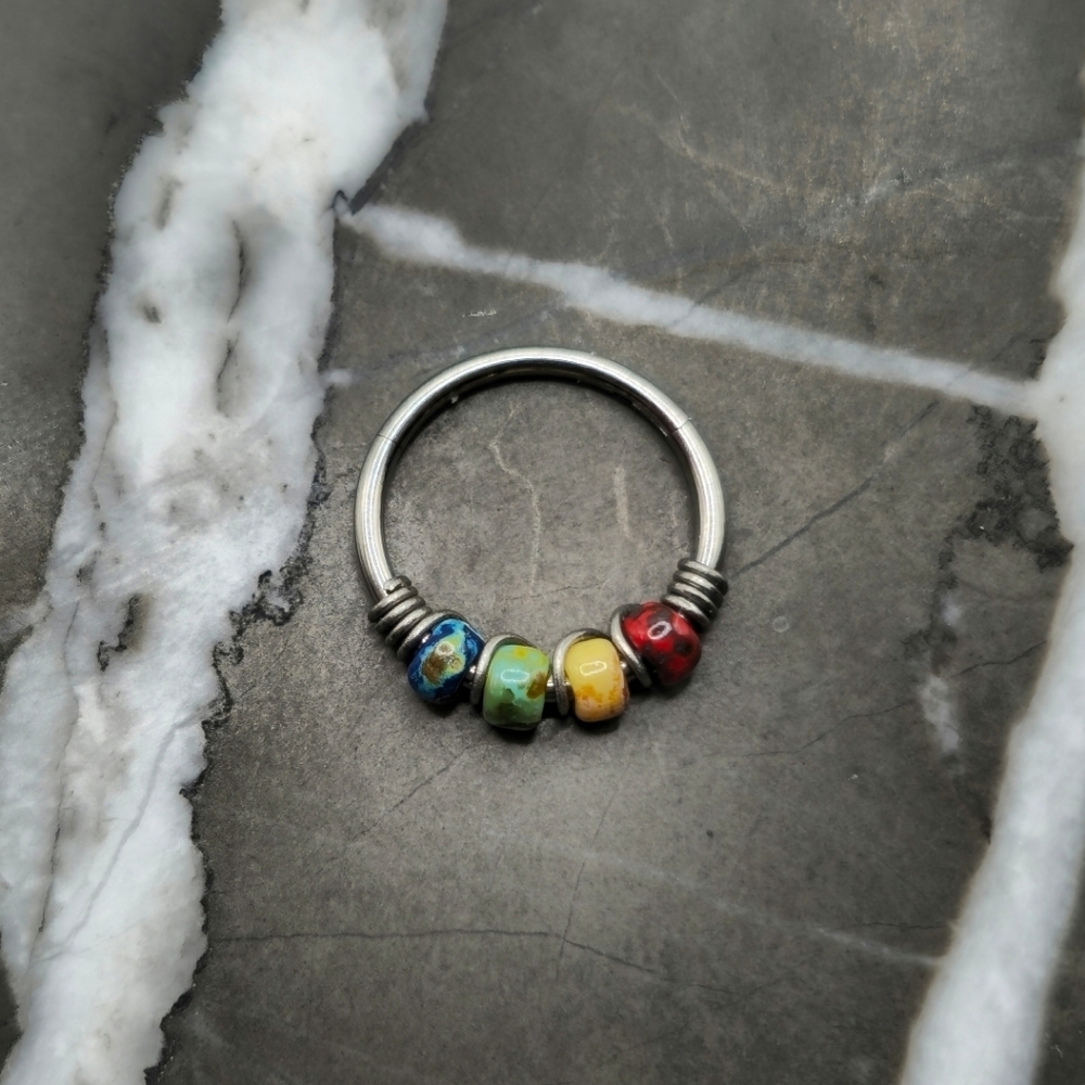 Colorful Beaded Titanium Clicker Nose Ring